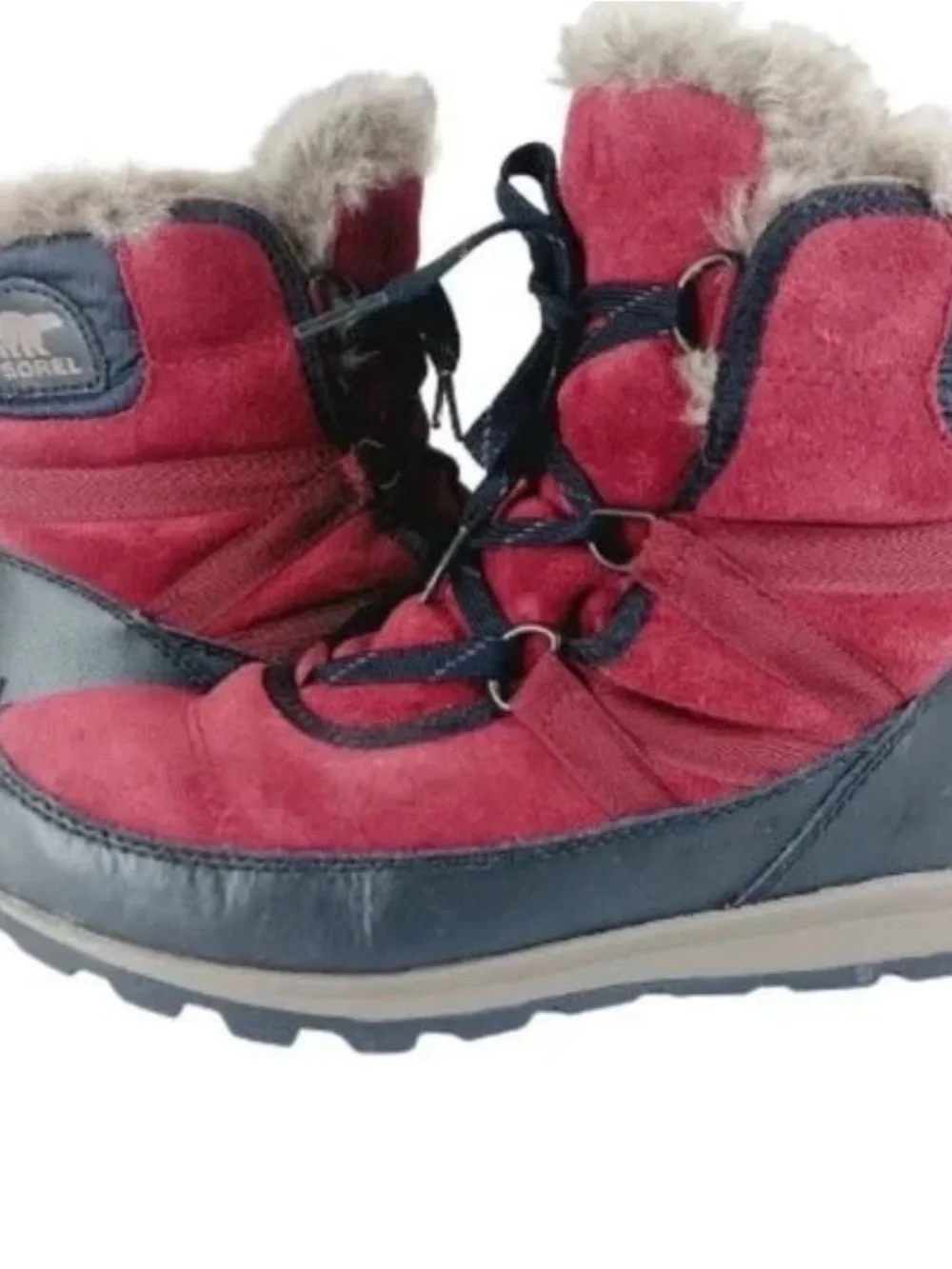 Sorel Women's Maroon Black Tivoli Sport Cattail Faux Fur Snow Boot Size US 9